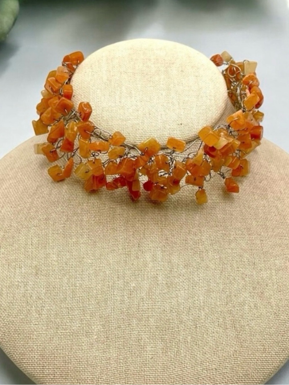 Handcrafted Natural Polished Carnelion Gemstone Nugget Choker Necklace Vintage